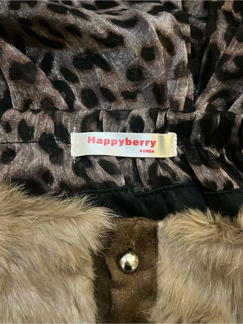 Happyberry Korea Brown Gold Black Leopard Dress /w Faux Fur Leather (LIKE-NEW) - Picture 15 of 15
